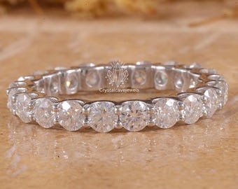Full Eternity U Prong Set Diamond Wedding Band, Lab Grown Diamond Ring, Stacking Diamond Ring, Lab Diamond Ring, CVD Diamond White Gold Ring