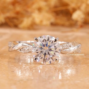 Round Diamond Engagement Ring with Twisted Pave Band, 1.5CT Lab Grown Diamond Wedding Ring, Gift for Her, Anniversary Gift, Christmas Gift