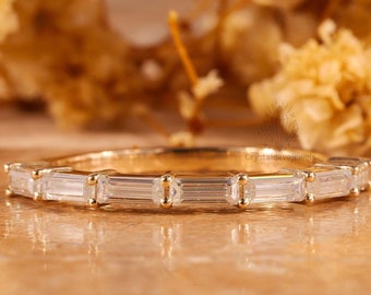 Baguette Cut Diamond Half Eternity Band, Lab Grown Diamond Wedding Band, Wedding Ring ,Gift For Women, Matching-Stackable Band, Bridal Set