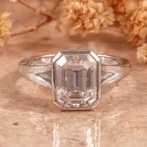 Anillo de compromiso con diamantes de laboratorio F/VS, anillo de diamantes de laboratorio con corte esmeralda, anillo minimalista, anillo de compromiso con diamantes, anillo de diamantes IGI, anillo de bodas