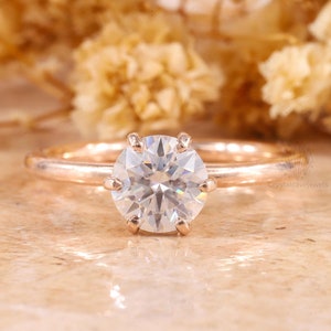 Round Cut Moissanite Engagement Ring, Solitaire Moissanite Ring, Moissanite Wedding Ring, 6 Prong Promise Ring For Women, Gift Ring For Her