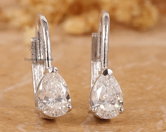 Labradorit gewachsen Diamant Ohrring, Birne Schnitt Lab erstellt Diamant Ohrring, Lever zurück Birne Diamant Jubiläum Geschenk Ohrring Für sie, Geburtstagsgeschenk