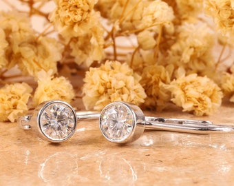 Pendientes redondos de 2 quilates, pendientes de botón con diamantes cultivados en laboratorio, pendientes de boda, regalo de aniversario para mujer.