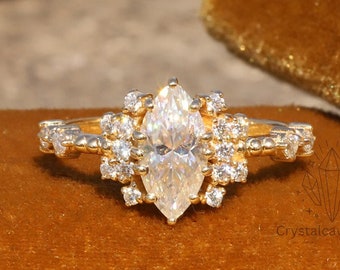 IGI-zertifizierter Lab-Grown-Diamantring im Marquise-Schliff, Vintage-Verlobungsring, Jubiläumsgeschenk für Frauen, Ehering, besonderer MoM-Ring