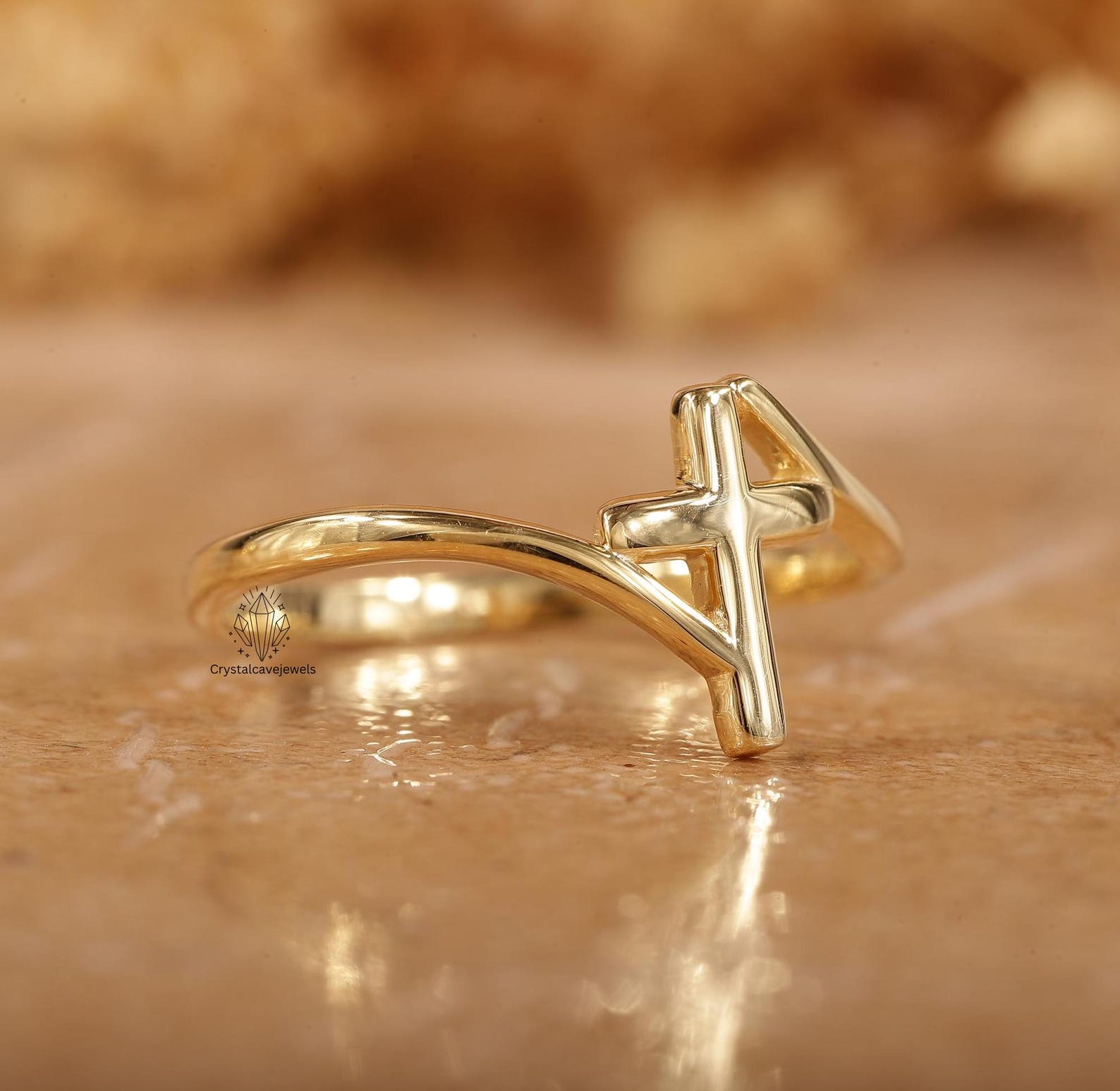 18K Gold Cross Religious Minimalist Ring, Dainty Christian Jewelry for ...