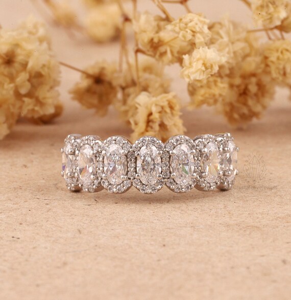 Crushed Ice Oval Moissanite Eternity Ring Moissanite Gold Crystal Eternity Band - Women Jewelry display picture 1