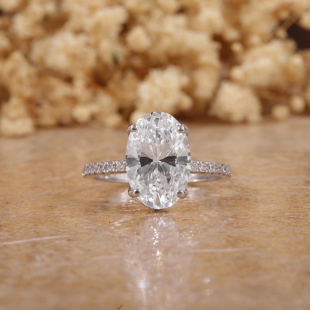 1 Carat Round Cut Lab Grown Diamond Engagement Ring, 14k White Gold ...