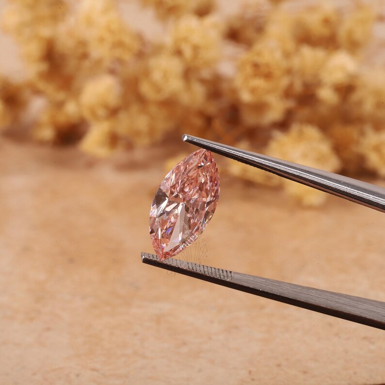 2 CT Pink Marquise Diamond , Lab Grown Diamond Anniversary Ring , Wedding Ring Gift , Fancy Loose Diamond For Earring Pairs, CVD Diamond image 4