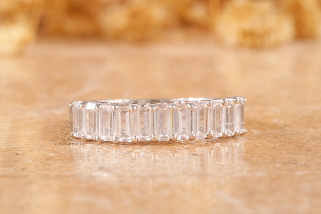 Baguette Cut Diamond Half Eternity Band, Lab Grown Diamond Wedding Band ...