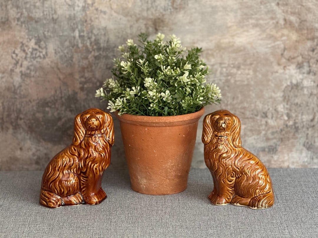 Spaniel Rockingham Pair of Antique Staffordshire Treacle Glaze Spaniel Dogs | Rockingham ...