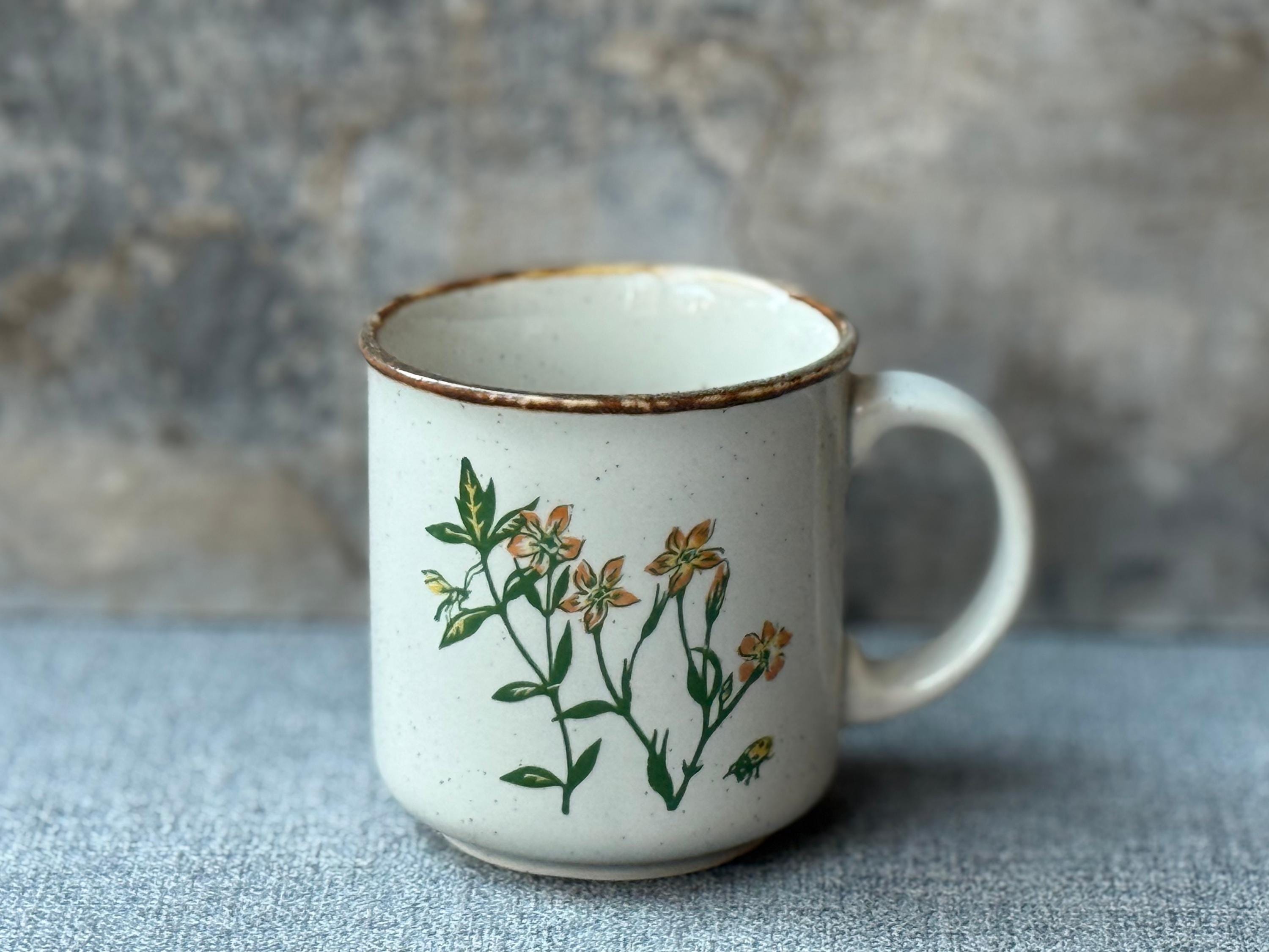 Mug Vintage Floral STAFFORDSHIRE - Années 70, Couleurs Vert, Bleu Et Gris
