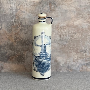 Blue Delft Ceramic Bottle | Made for Bols Distilleries Holland | Windmill Design