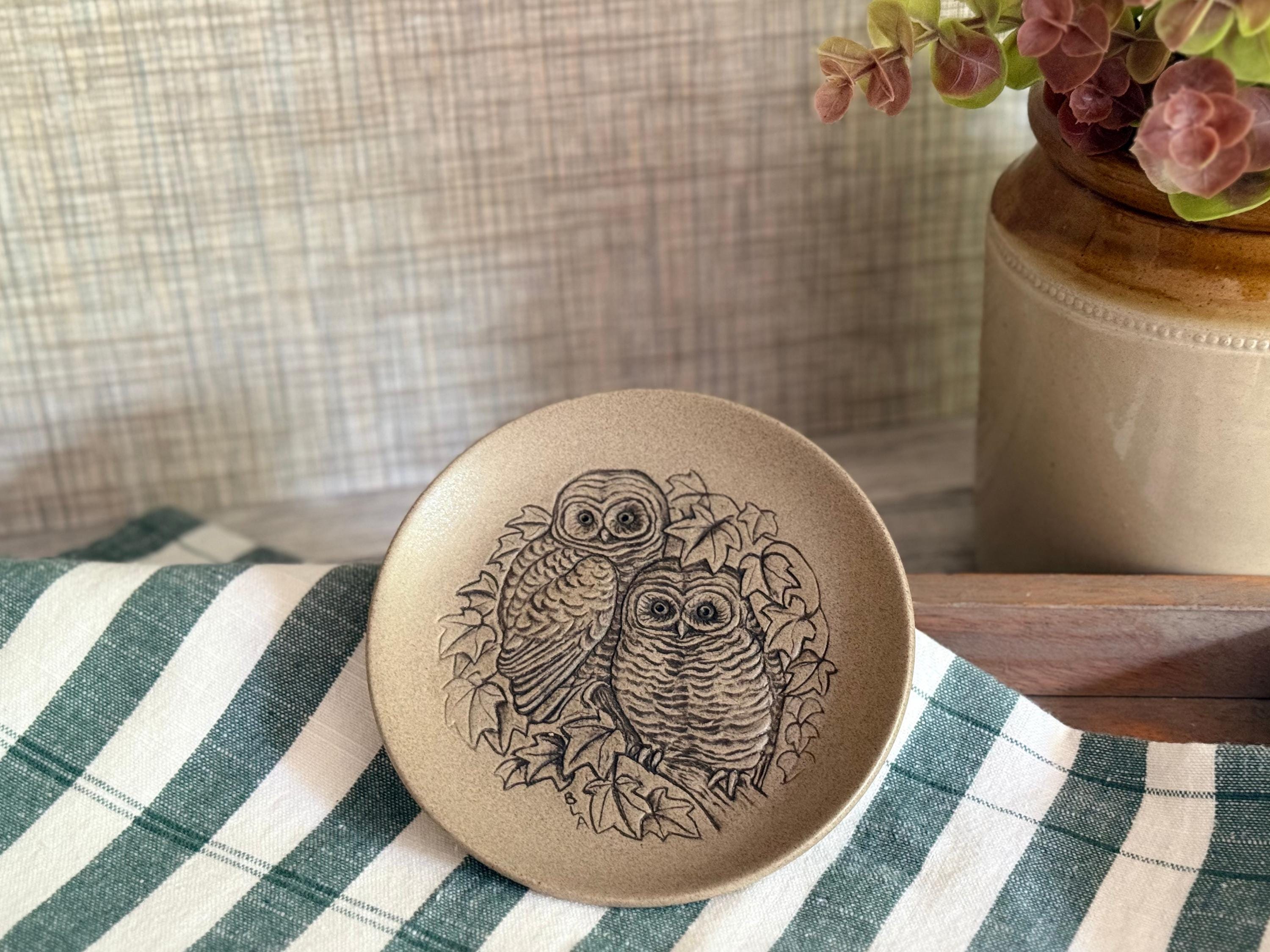 Vintage Poole Pottery Barbara Linley Adams Owl Stoneware Plate 13cm