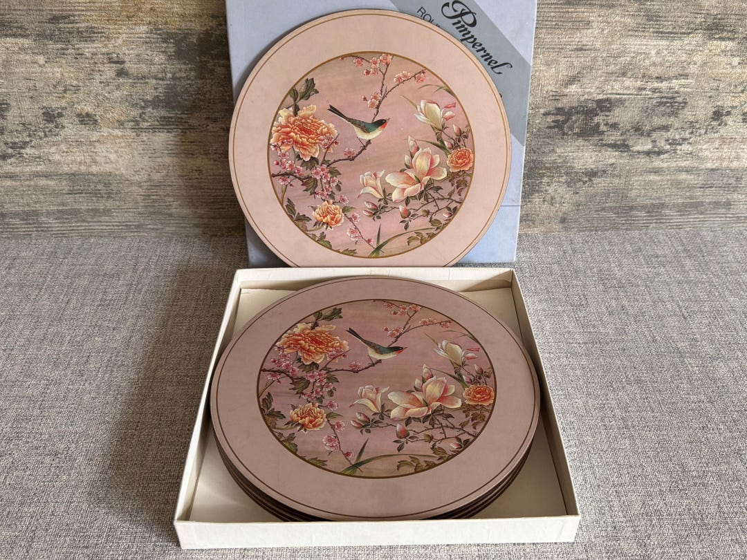 Vintage Pimpernel Round Floral Bird Placemats Set | Decorative English ...