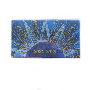 2024 2025 pocket calendar Celestial Sun mini calendar, pocket planner datebook, sky sun blue purple solar image 2