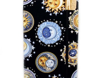 Kindle Keyboard cover, made to order - Sun Moon Stars - hard sided paperwhite, touch cover - stars celestial night sky blue black yellow