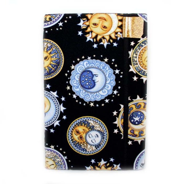 Kindle Keyboard cover, made to order - Sun Moon Stars - hard sided paperwhite, touch cover - stars celestial night sky blue black yellow