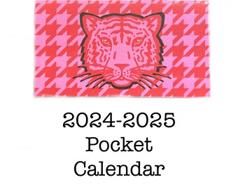 2024 - 2025 pocket calendar - Pink Tiger Houndstooth - mini calendar - pocket planner datebook - retro colorful 24 months hot pink red