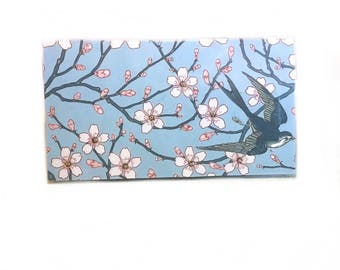 2024 - 2025 pocket Planner, Swallows and Almond blossoms blue, two year calendar, 2 year monthly planner, chinoiserie