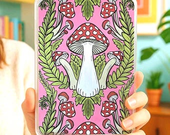 Kindle clear case insert Sweet Mushrooms, cardstock insert, cottagecore, pastel, ereader accessories, bookish