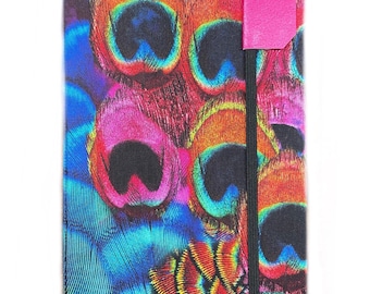 Kindle Paperwhite case fits 12th gen, Vivid Peacock Feathers, ereader accessories, book lover gift for her, handmade cover