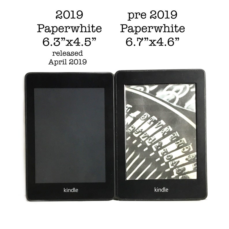 Pode incluir: Compara&ccedil;&atilde;o lado a lado de dois leitores eletr&ocirc;nicos Kindle Paperwhite. O da esquerda &eacute; o modelo 2019 com uma tela de 16 cm x 11,4 cm, lan&ccedil;ado em abril de 2019. O da direita &eacute; um modelo anterior a 2019 com uma tela de 17 cm x 11,7 cm.