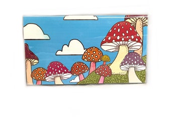 2024 - 2025 mini pocket calendar, Mushroom Skies two year pocket planner monthly calendar, choice of pink or blue, shrooms groovy retro