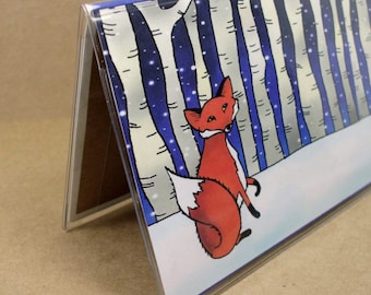 Checkbook Cover - Fox in a Winter Wood - snowy woodland forest