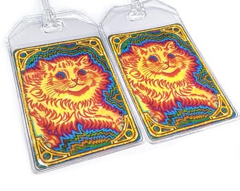 Kaleidoscope Cats luggage tags, set of two, travel accessories, baggage tag, Louis Wain cats