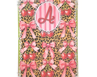 Kindle Clear Case Insert, Leopard Cherries, personalized ereader accessories, customizable initial, monogram
