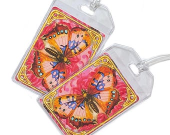 Butterfly luggage tags, set of two, travel accessories, bag tag, vacation, butterflies
