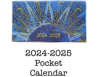 2024 - 2025 pocket calendar - Celestial Sun - mini calendar, pocket planner datebook, sky sun blue purple solar