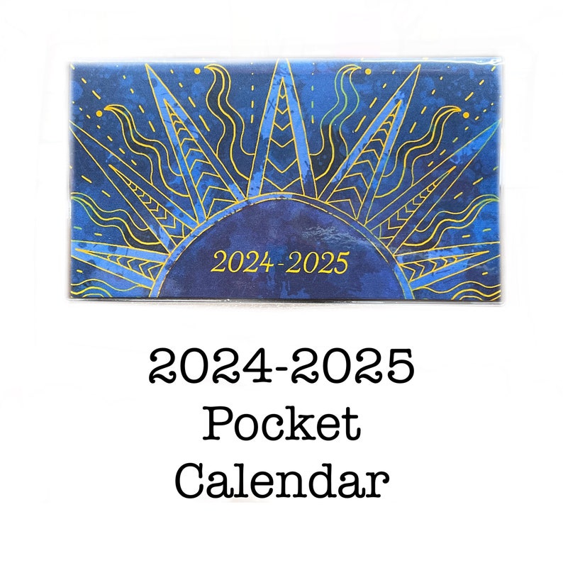 2024 2025 pocket calendar Celestial Sun mini calendar, pocket planner datebook, sky sun blue purple solar image 1