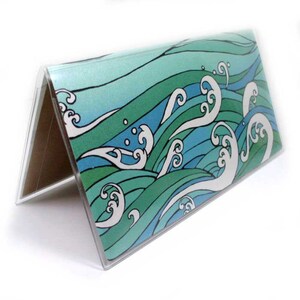 Checkbook Cover Ocean Waves vinyl checkbook holder Hokusai inspired wave design check book cover top tear image 3