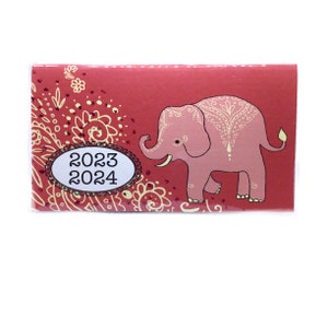 2024 2025 mini Planner Mehndi Elephants pocket planner, two year calendar 2 year monthly, stocking stuffer new year, coral image 1