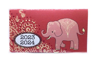 2024 - 2025 mini Planner Mehndi Elephants pocket planner, two year calendar 2 year monthly,  stocking stuffer new year, coral