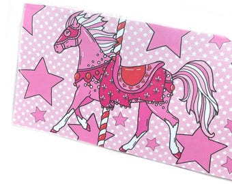 2026 - 2027 pocket calendar, Pink Pony, two year mini planner, monthly, horizontal layout, carousel horses circus