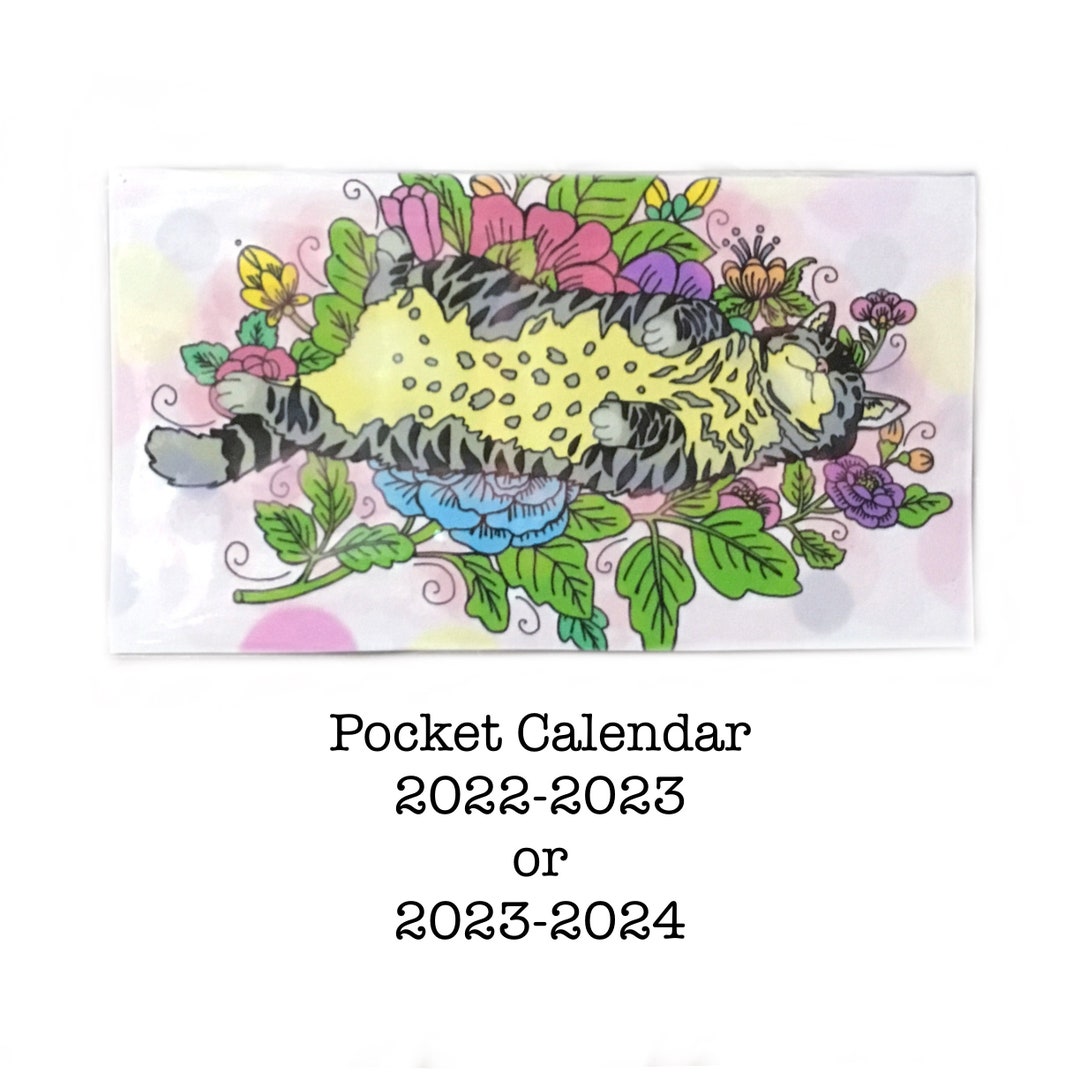 2023 2024 Pocket Calendar Happy Kitty Mini Calendar Etsy
