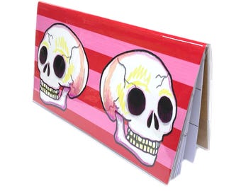 2026-2027 Pocket Calendar – Skull Stripe, Monthly Planner, mini calendar, gift for her pink and red cute coquette spooky whimsical