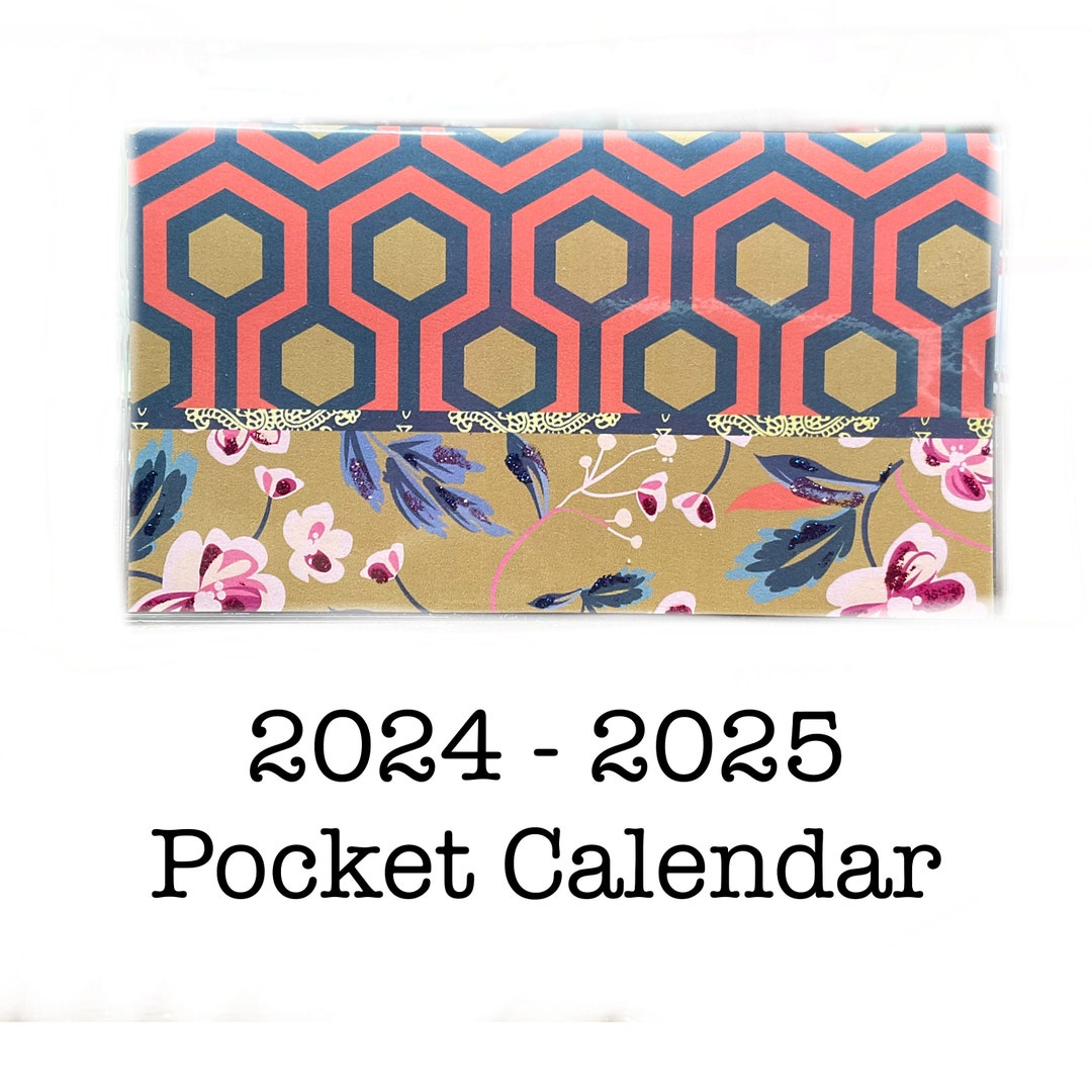 2024 2025 Pocket Calendar Floral Geometric Coral and Navy Etsy