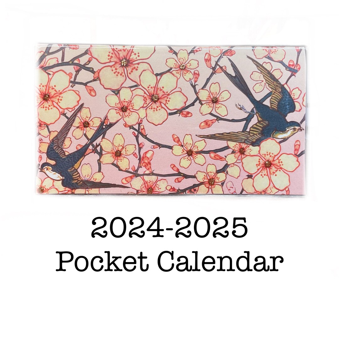 2024 2025 Pocket Calendar, Swallows and Almond Blossoms Cream Blush