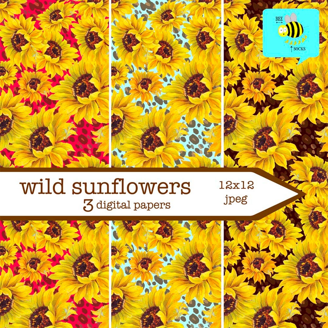 Wild Sunflowers Digital Paper Pack - Leopard Floral Digital Scrapbook ...