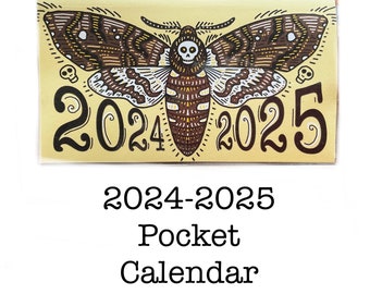 2024 - 2025 pocket calendar - Death’s Head Moth - mini calendar, pocket planner datebook, death moth, hawk moth, spooky, skull brown cream