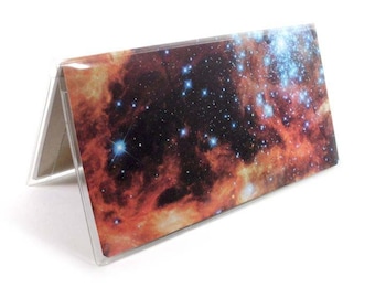 Checkbook Cover - Burning Nebula - outer space galaxy print check book holder, astronomy - top tear checkbook case