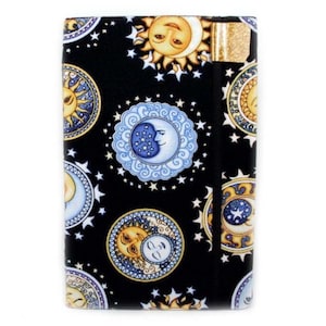 Kindle Keyboard cover, made to order - Sun Moon Stars - hard sided paperwhite, touch cover - stars celestial night sky blue black yellow