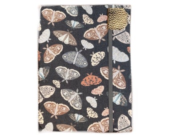 Kindle Paperwhite cover - Moody Moths , fits newest 2021 paperwhite, hardcover eReader case, winter gray earthtones cottagecore boho