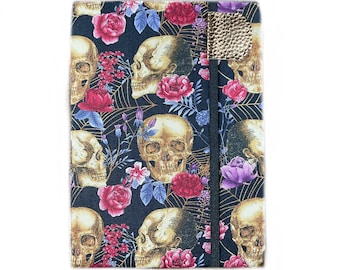 Kindle Paperwhite cover - moody gothic skulls, fits newest 2021 paperwhites, hardcover eReader case, moody floral floral hardcover spooky