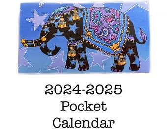 2024 - 2025 pocket calendar - Starry Elephants - mini calendar pocket planner datebook colorful 24 months purple lavender stars night sky