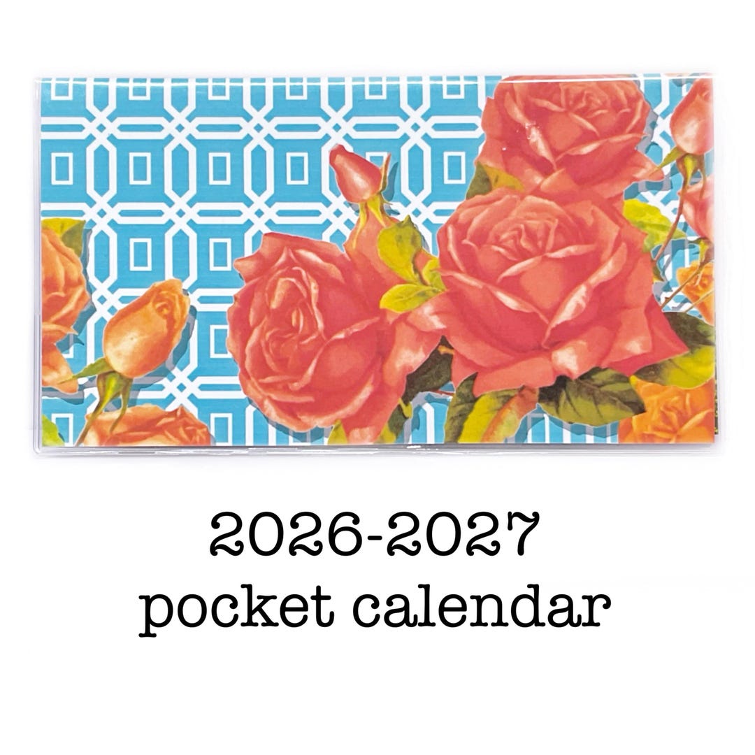 2026-2027 Pocket Calendar, Geometric Roses, Monthly Mini Planner ...