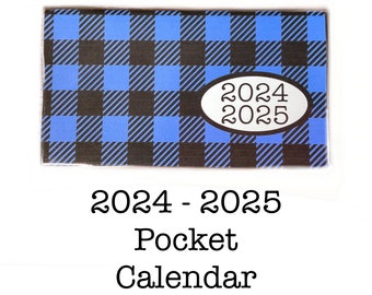 2024 - 2025 mini planner, Buffalo Plaid blue and black pocket planner, two year calendar, 2 year monthly calendar lumberjack mountain